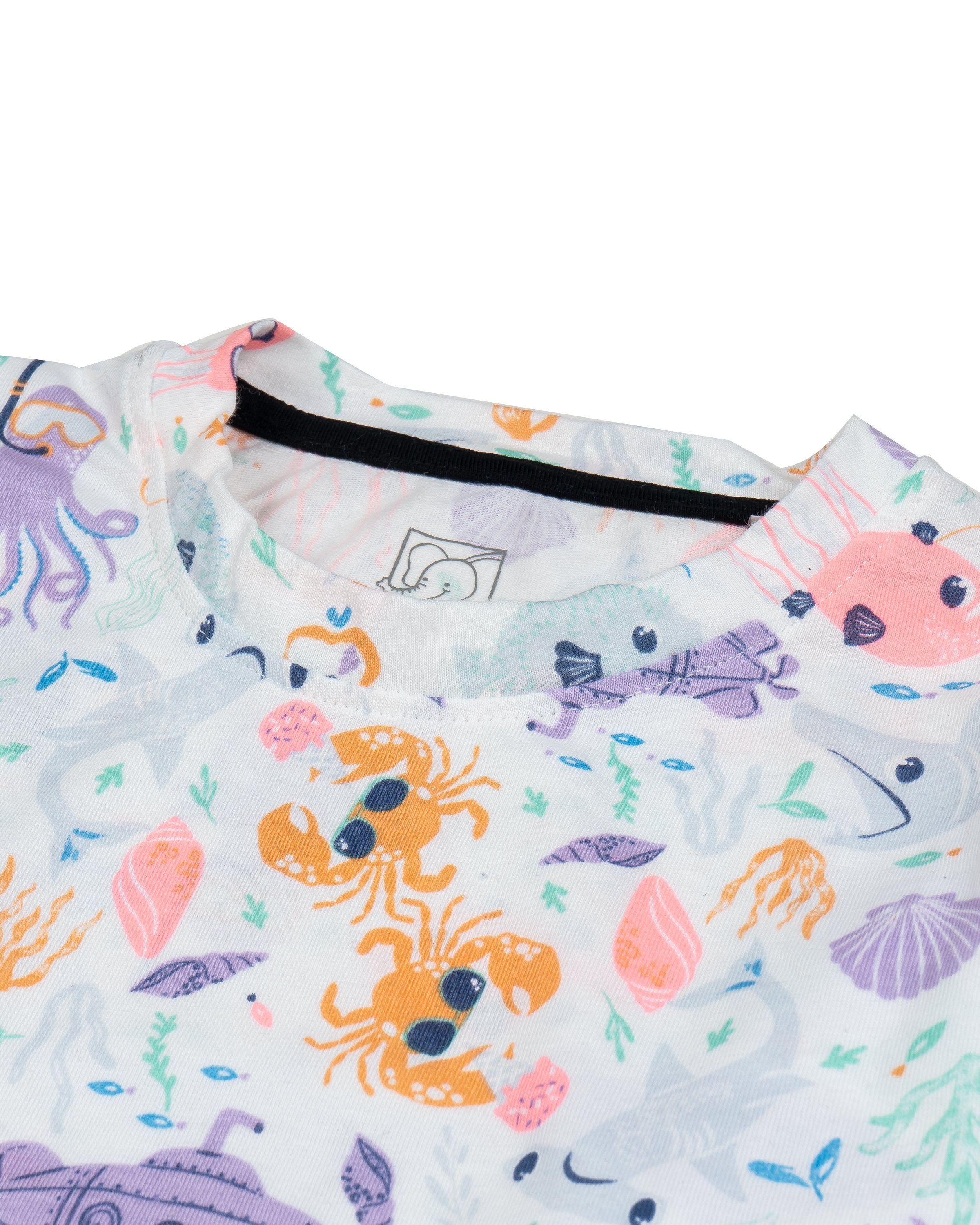 ocean animals kids tshirt pyjama set closeup