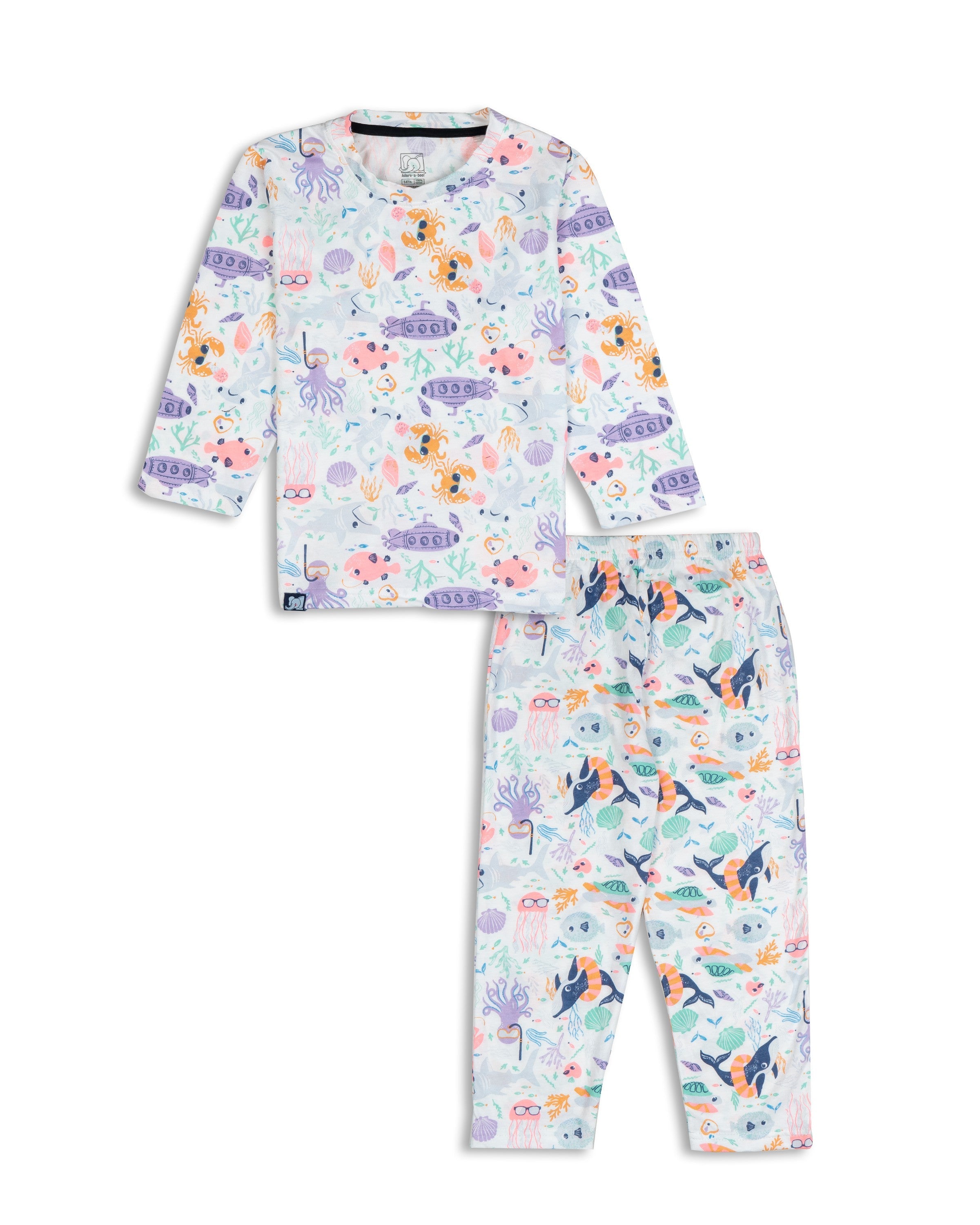 ocean animals kids tshirt pyjama set
