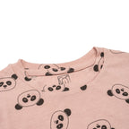 panda face printed cotton baby twin set closeup