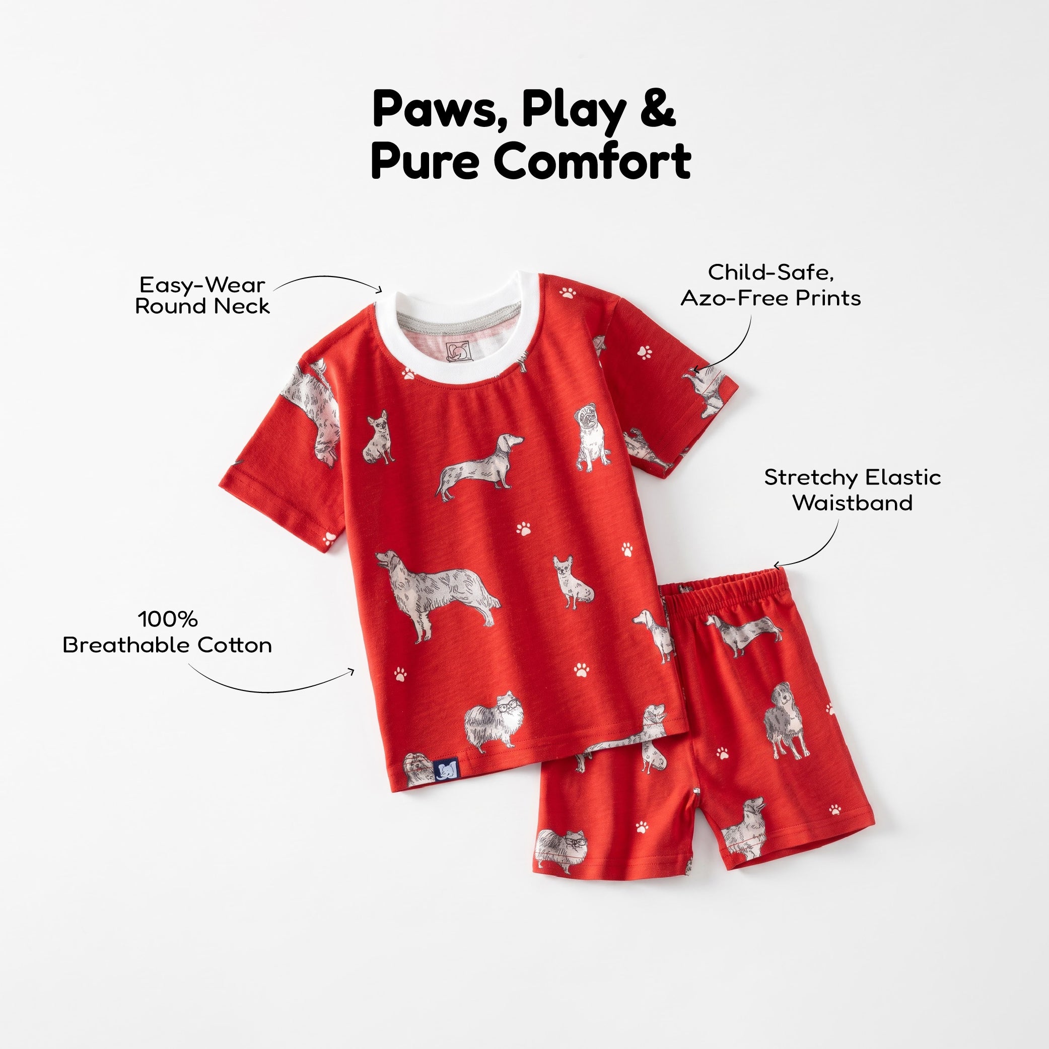 Dogs Family Printed Red Kids Co-Ord Set