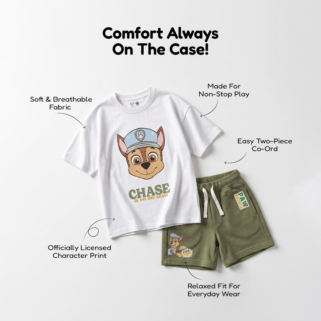 White Paw Patrol “Chase Is On The Case” Kids T- Shirt and Shorts Set
