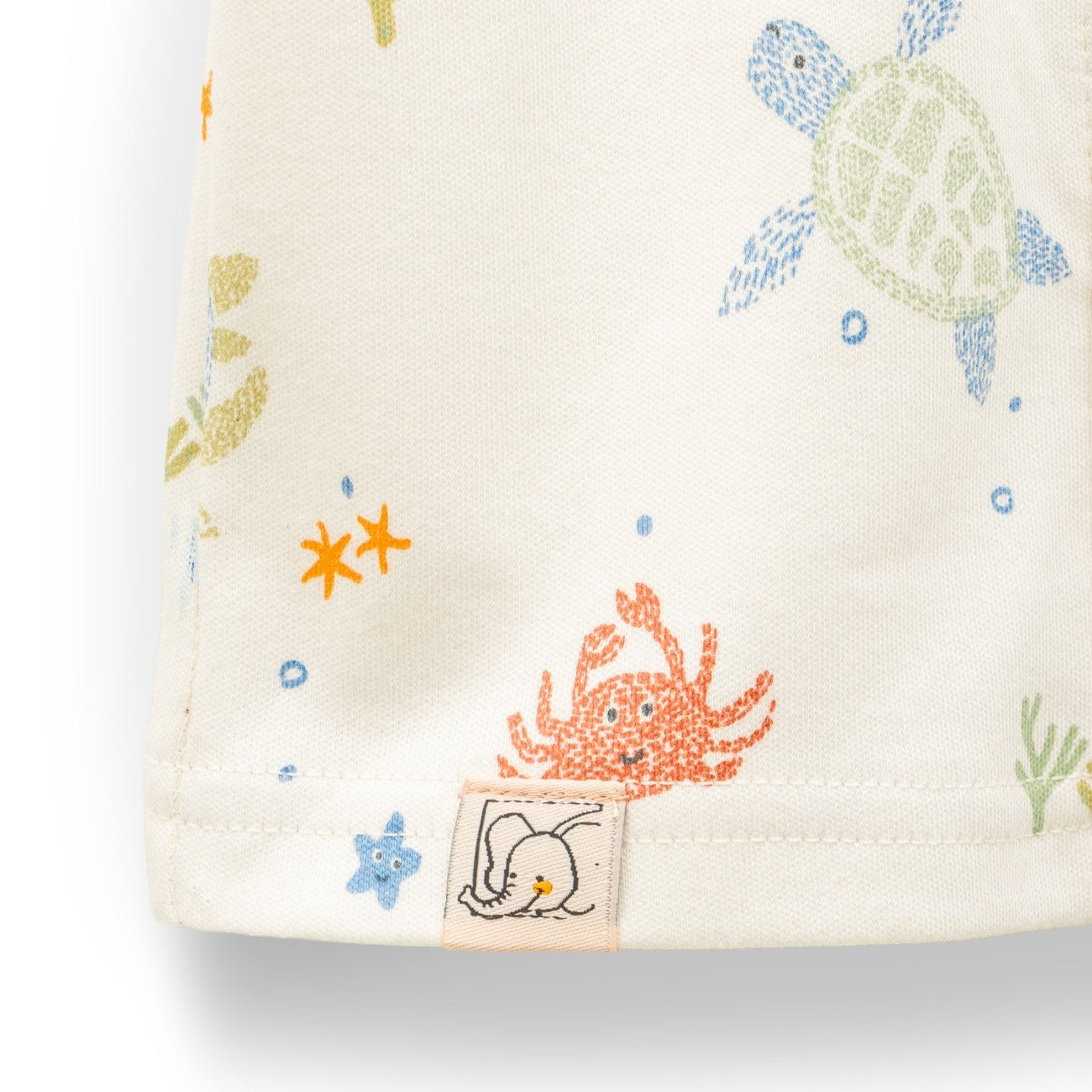 sea animals printed baby clothes closeup