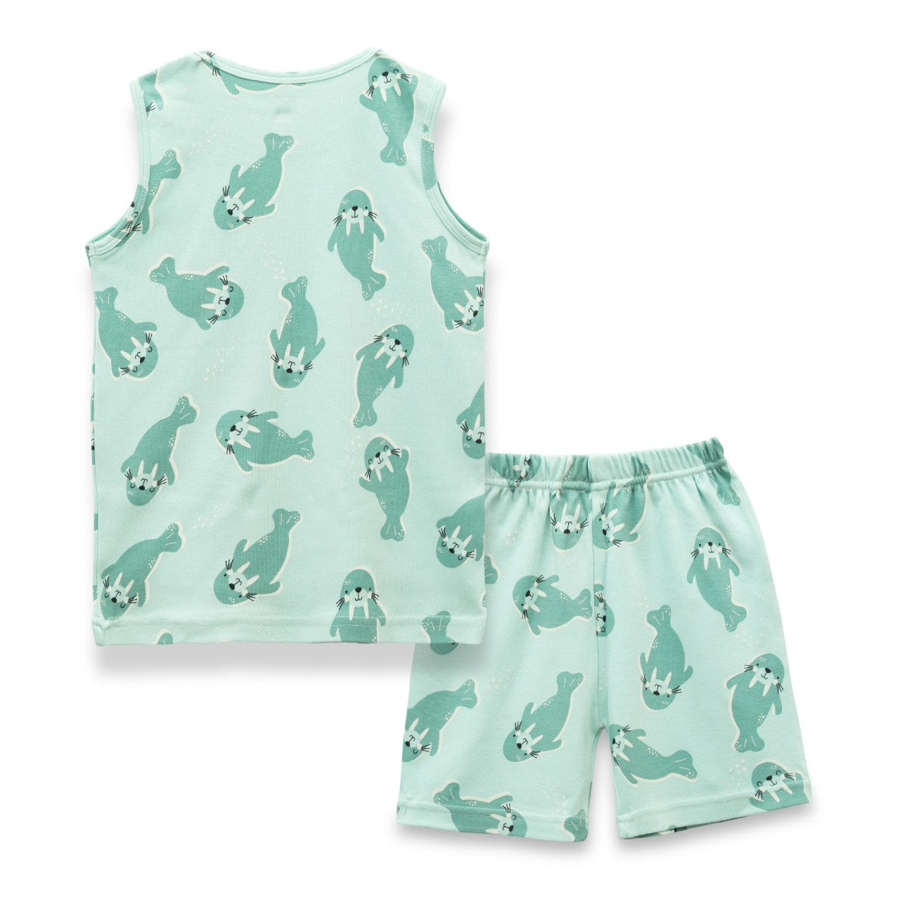 Sea Walrus Printed Green Kids Clothing Set back