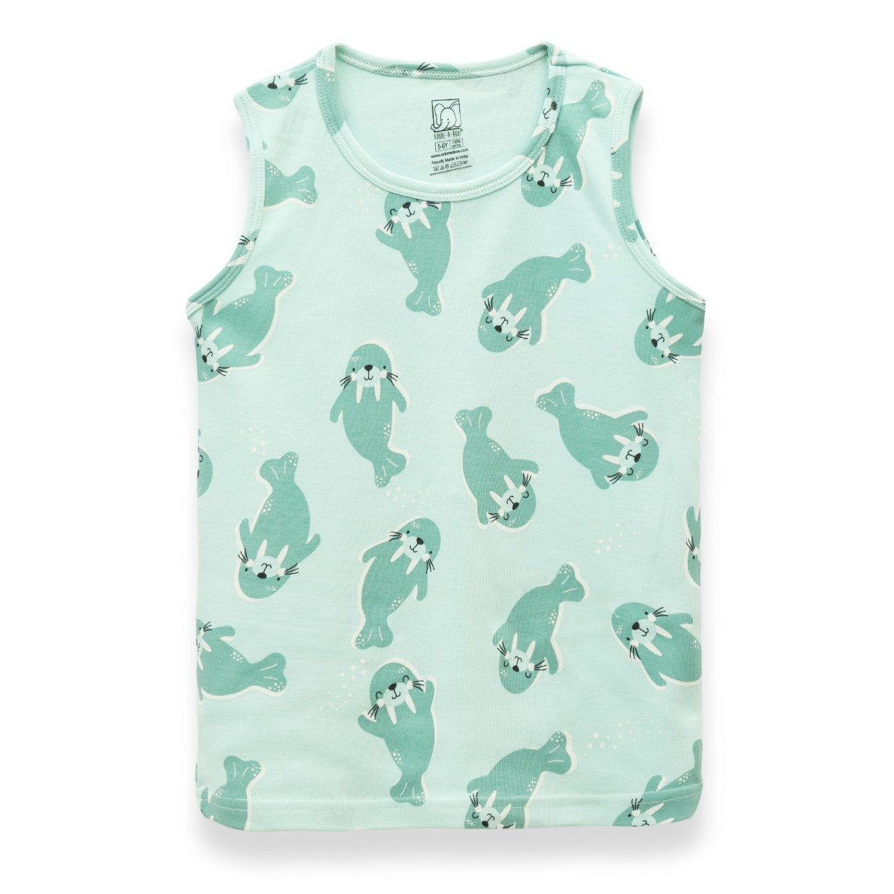 Sea Walrus Printed Green Kids Clothing Set tshirt