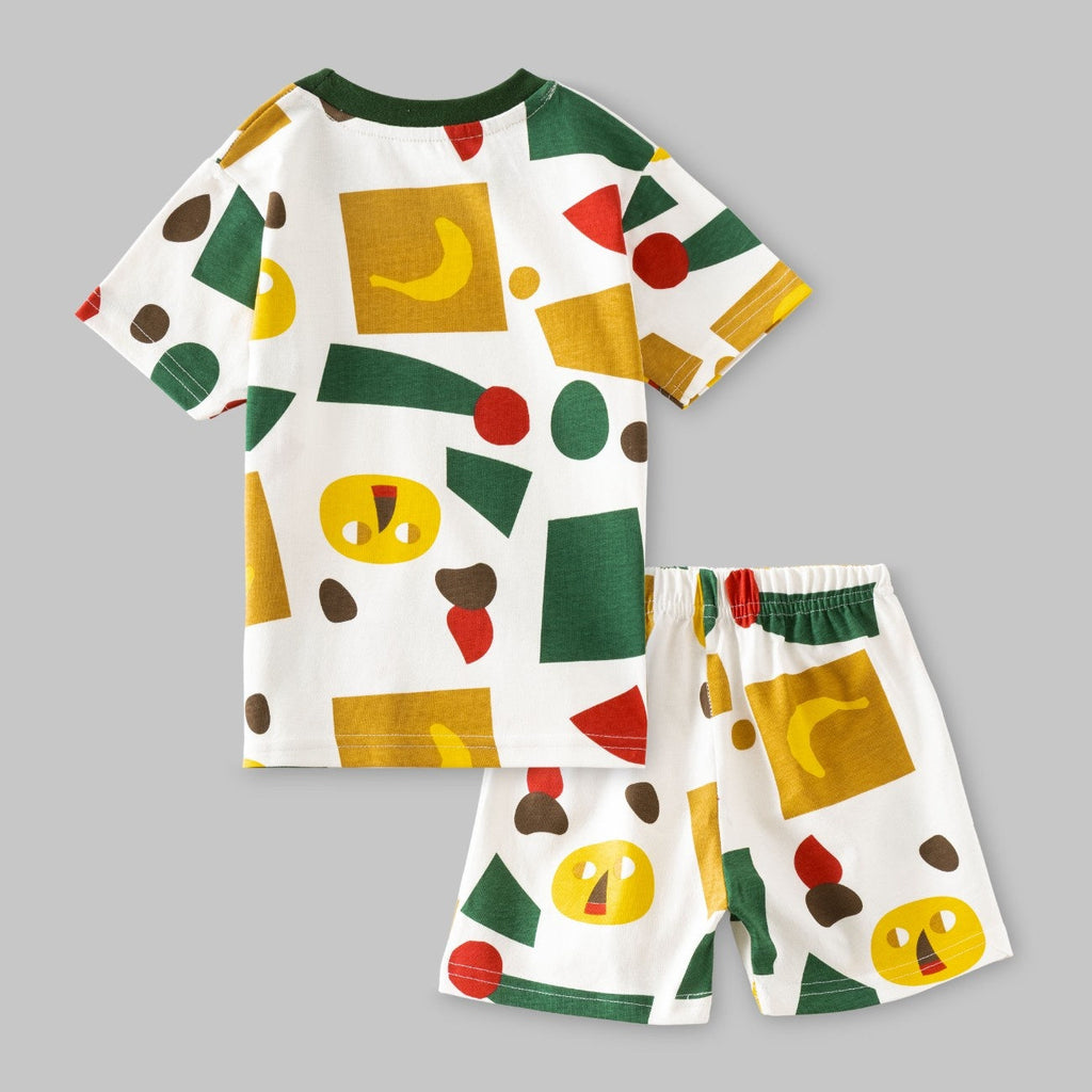 colour shapes printed kids clothing set back