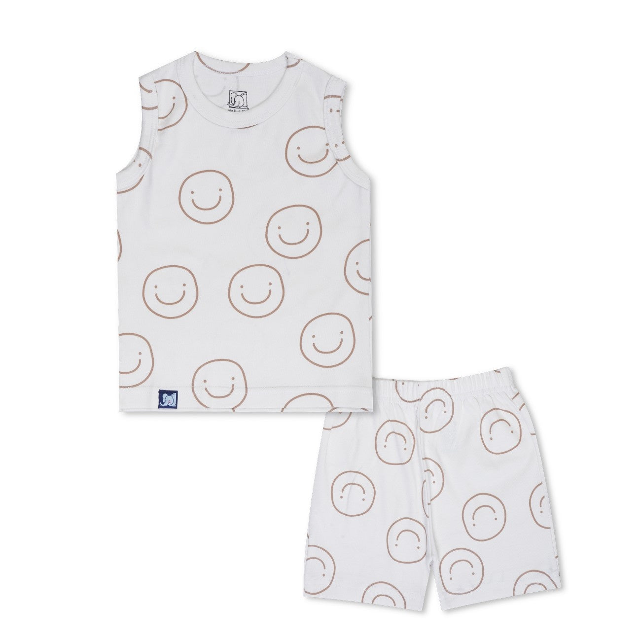 Smiley Printed White Kids Clothing Set front