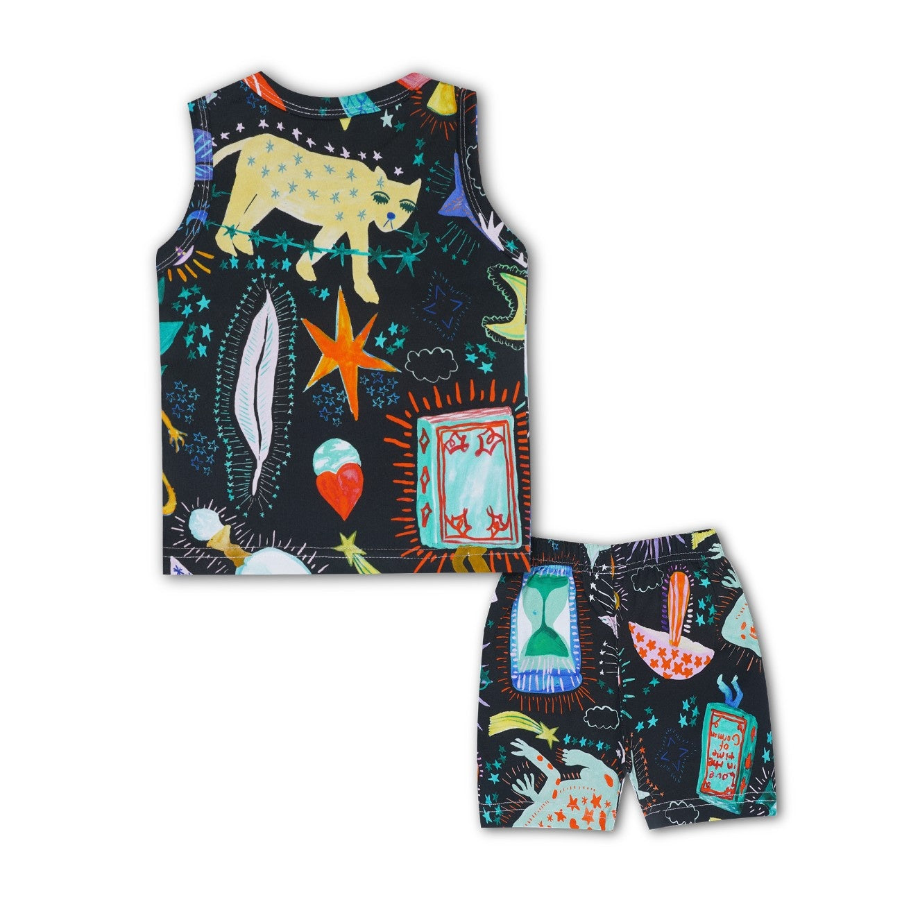 Star Night Printed Black Kids Clothing Set back
