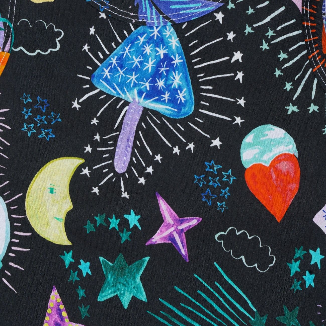 Star Night Printed Black Kids Clothing Set closeup