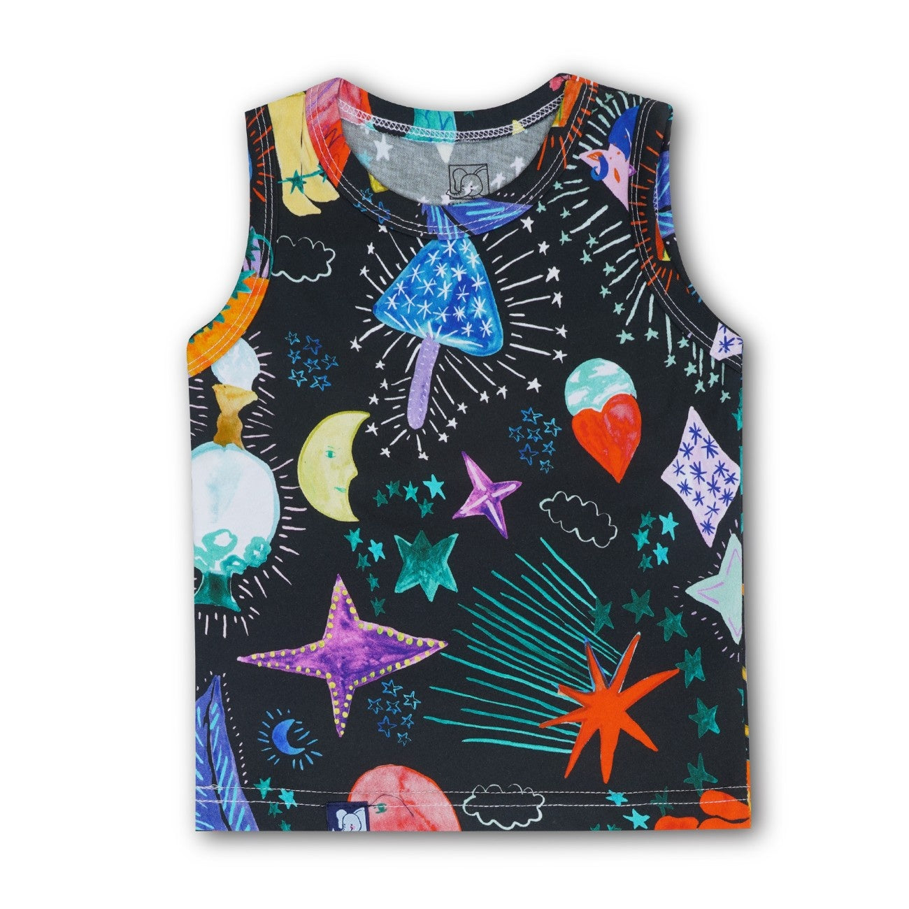 Star Night Printed Black Kids Clothing Set tshirt