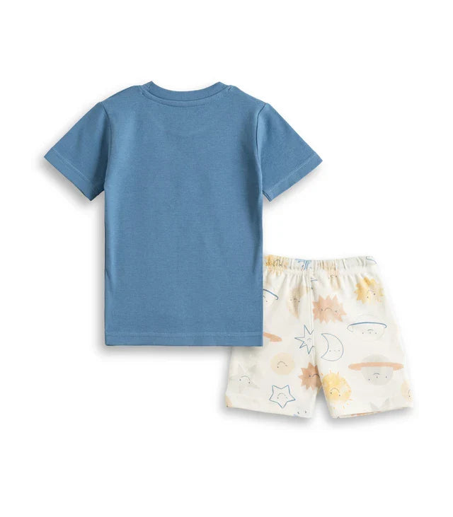 sun shine printed blue kids clothing set back