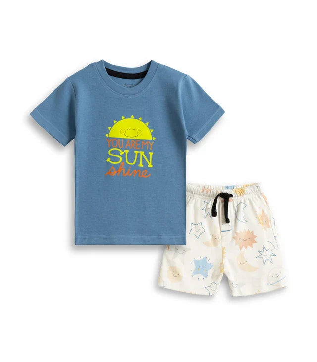 sun shine printed blue kids clothing set 