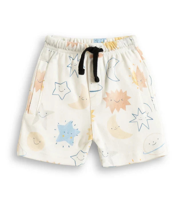 sun shine printed blue kids shorts set
