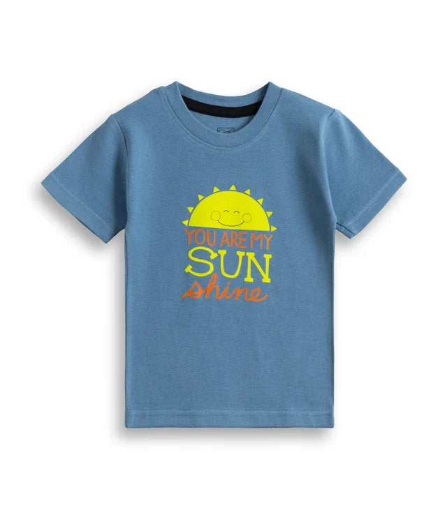 sun shine printed blue kids clothing set cotton
