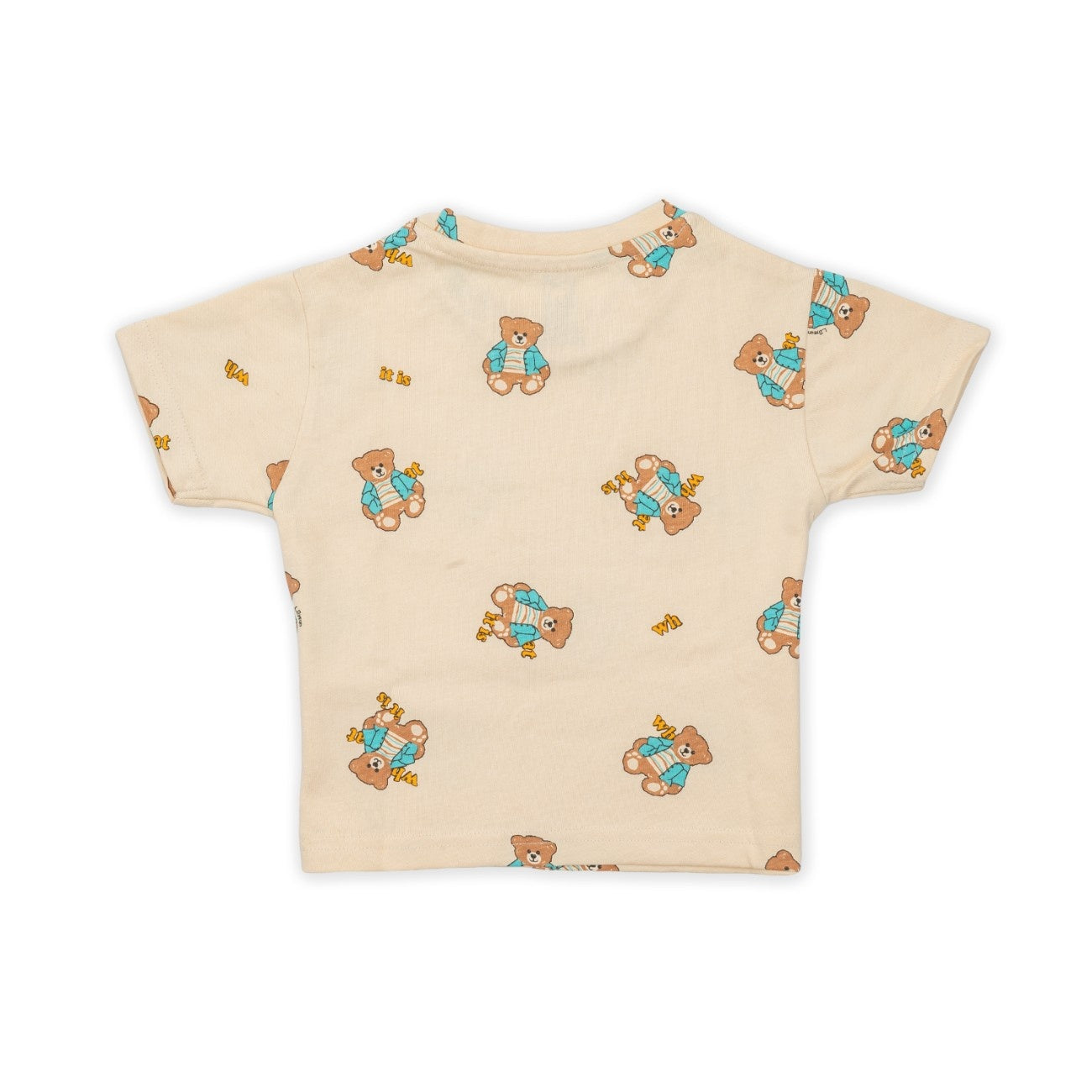 cute teddy printed cotton baby clothing set back view