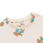 cute teddy printed cotton baby clothing set closeup
