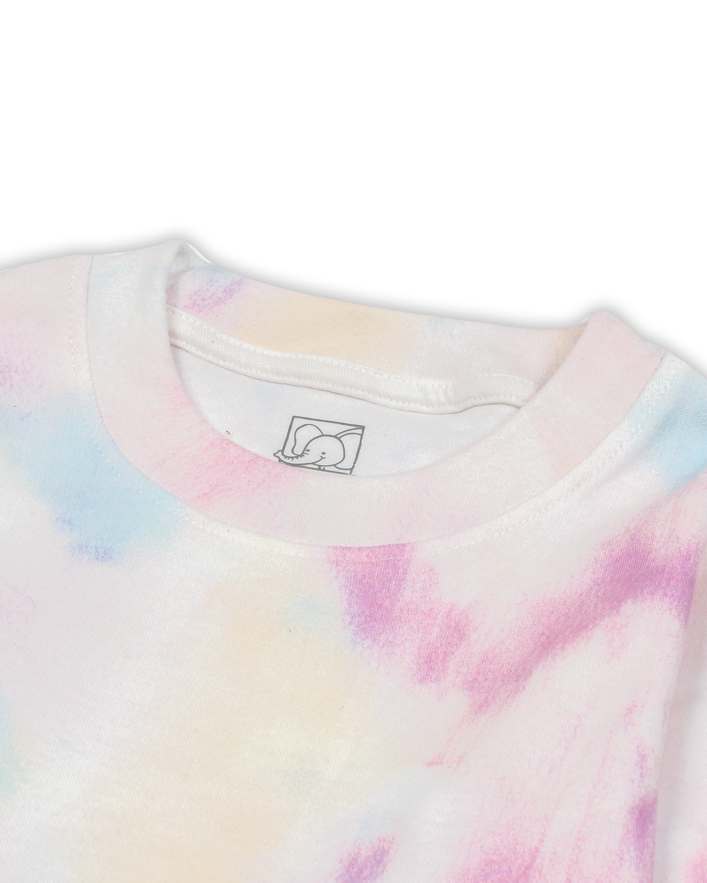 pink tie and dye full sleeve kids pyjama set closeup