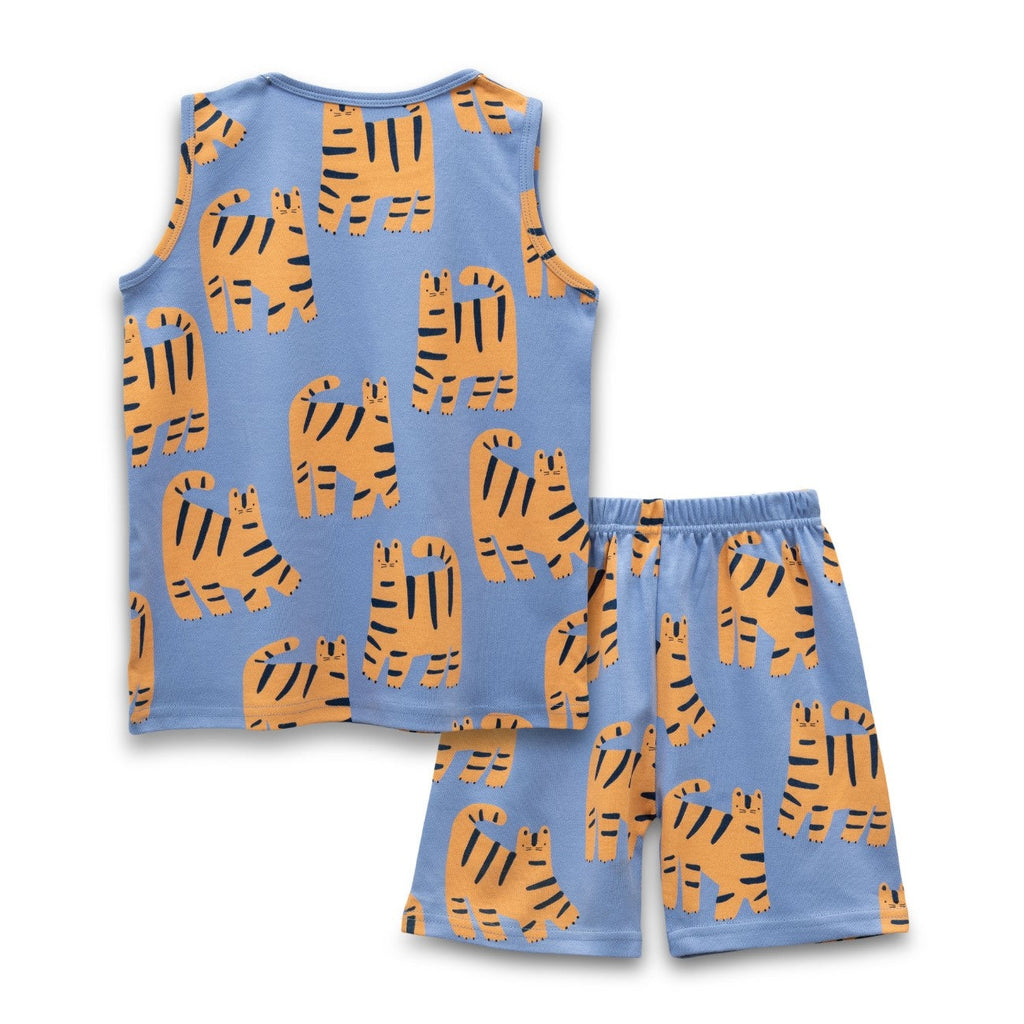 Tiger Printed Blue Kids Clothing Set back