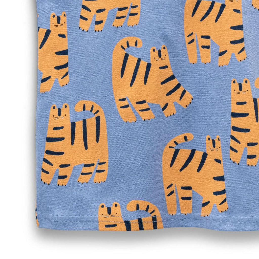 Tiger Printed Blue Kids Clothing Set closeup