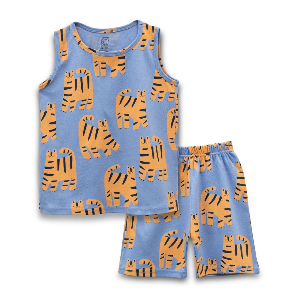 Tiger Printed Blue Kids Clothing Set front