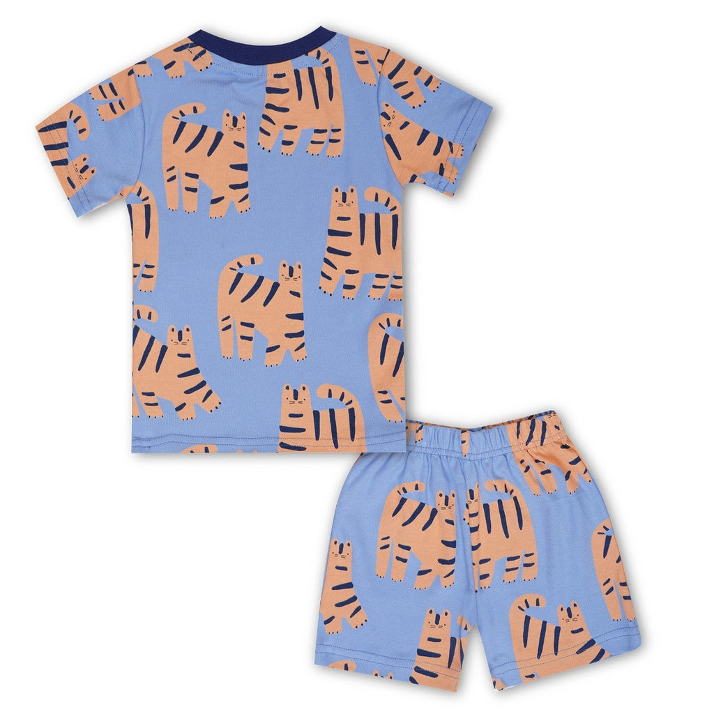 tiger printed blue kids clothing set back
