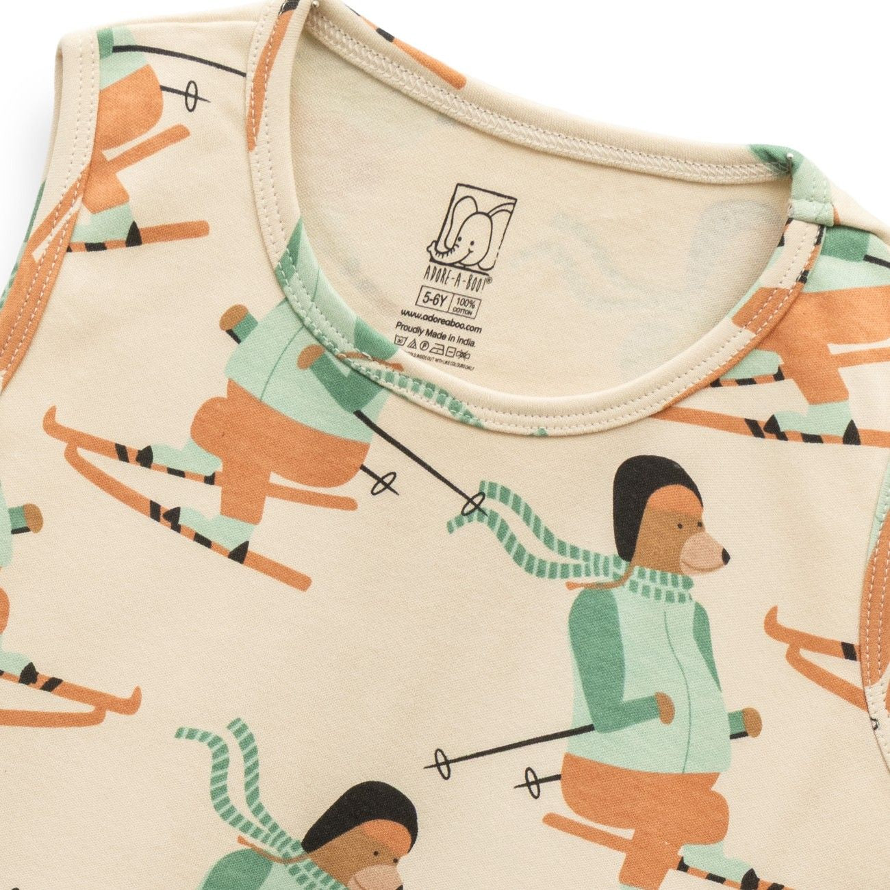 Woof Squard Printed Cream Kids Clothing Set front closeup