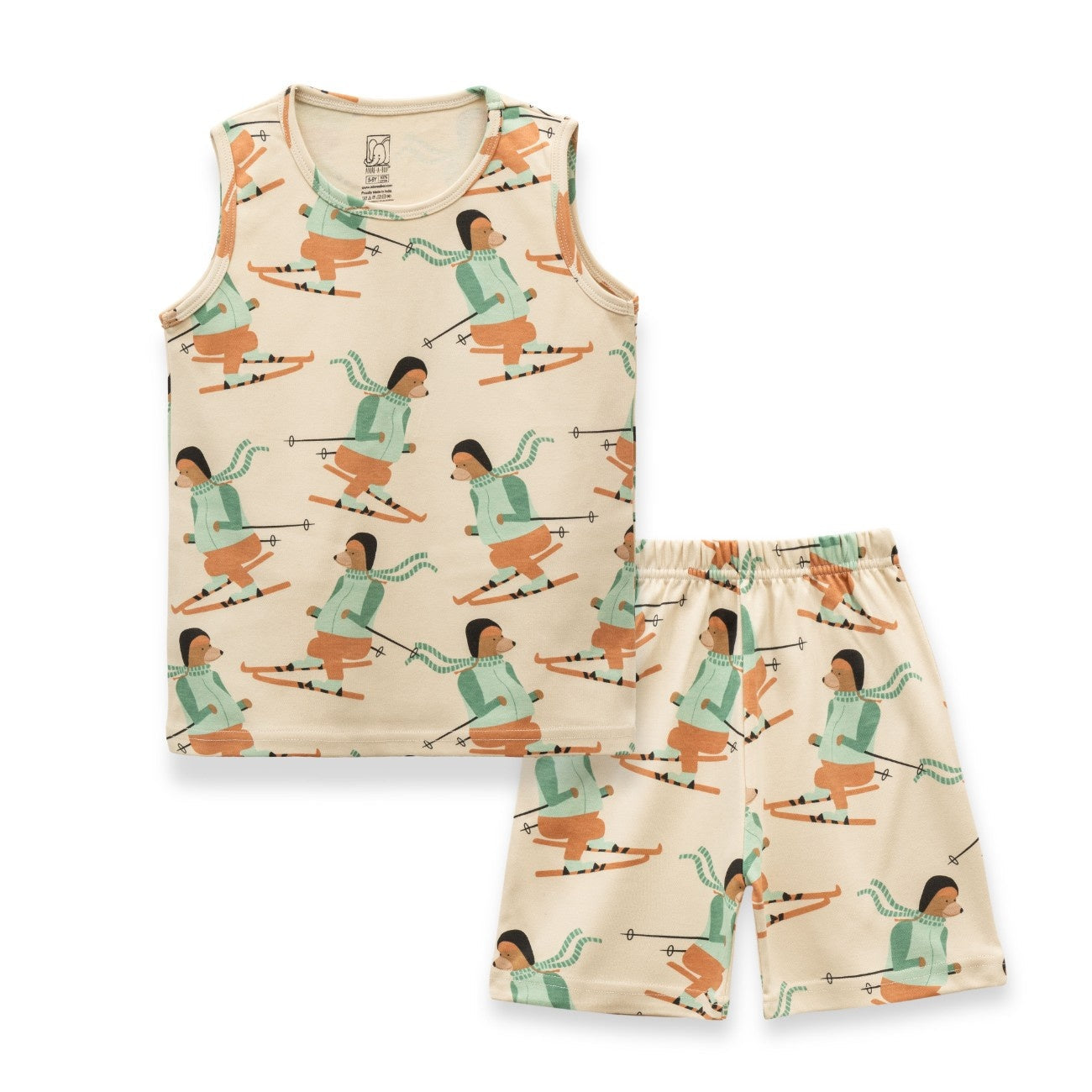 Woof Squard Printed Cream Kids Clothing Set front