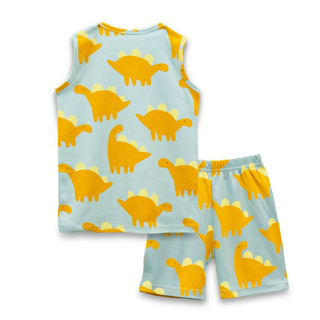 Dinosaur Printed Yellow Kids Clothing Set back
