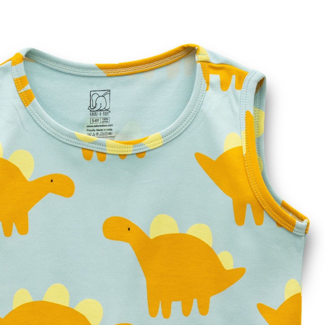 Dinosaur Printed Yellow Kids Clothing Set closeup